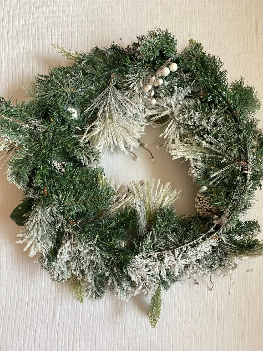 Frosted Pine Holiday Wreath with Silver Accents Everything Is Plastic